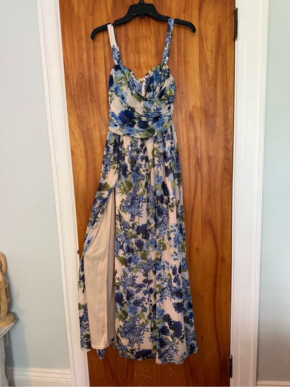Lulu's Blue & Green Floral Maxi Dress with Cream Base